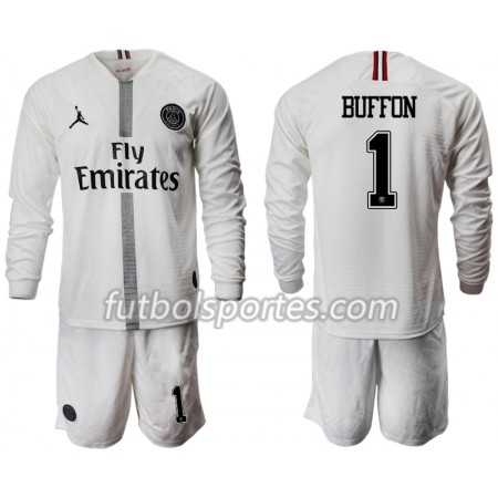 Camisetas Paris Saint Germain BUFFON 1 Jordan Blanco Niños Tercera Equipacion 2018/2019 Manga Larga